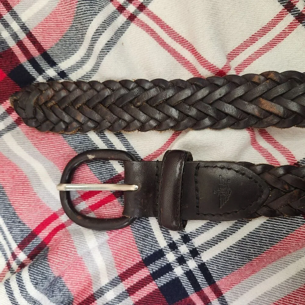 Dockers Braided Full Grain Genuine Leather Belt 36” Dark Brown 90s Casual
